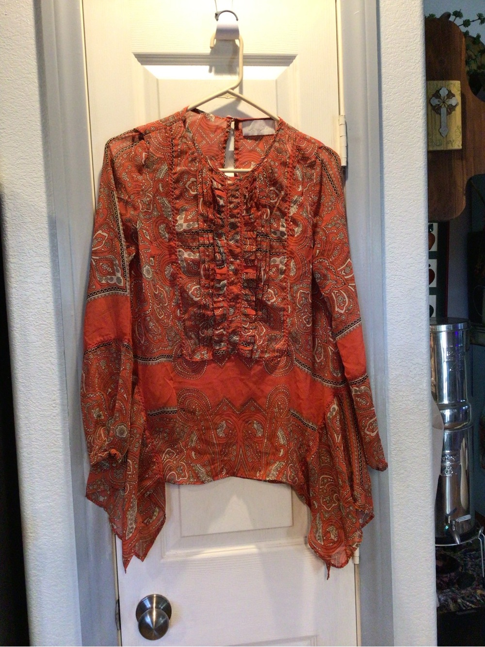 Love Sam Orange Paisley Ruffle Tunic Blouse
